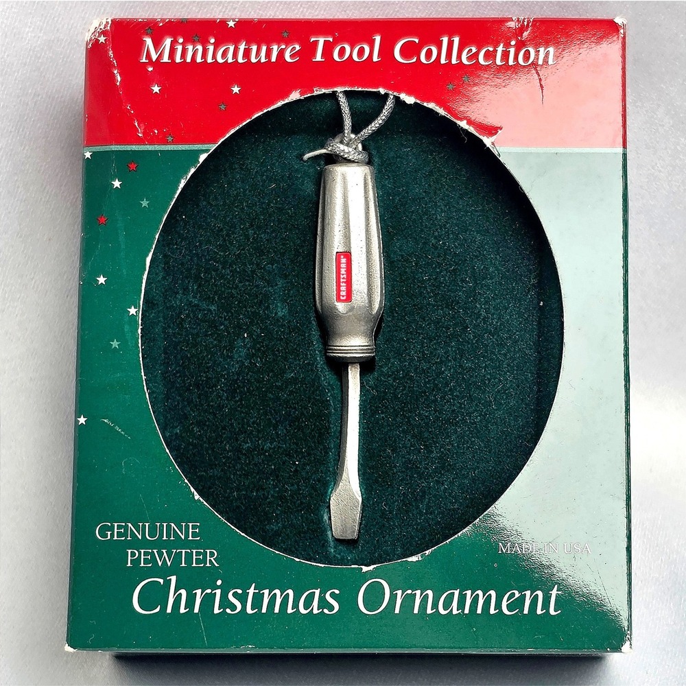 Vintage 1999 Sears Craftsman Fine Pewter Gold Tone Miniature Ornaments Set 12pc